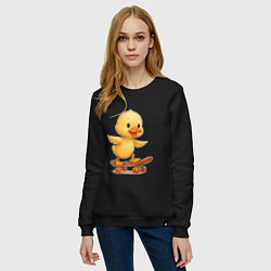 Свитшот хлопковый женский Утенок на скейте, цвет: черный — фото 2