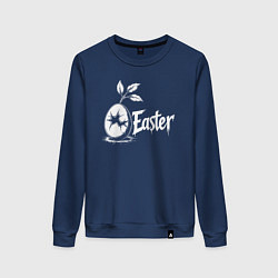 Свитшот хлопковый женский Пасхальное яйцо с листьями, цвет: тёмно-синий