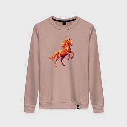 Свитшот хлопковый женский Огненная лошадь в стиле low poly, цвет: пыльно-розовый