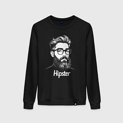 Свитшот хлопковый женский Бородатый хипстер, цвет: черный
