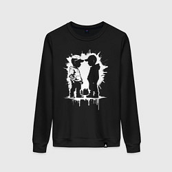 Свитшот хлопковый женский Столкновение взглядов, цвет: черный