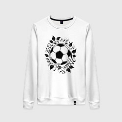 Свитшот хлопковый женский Футбольный мяч в венке, цвет: белый