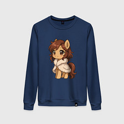 Свитшот хлопковый женский Милая лошадка в шубке, цвет: тёмно-синий