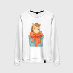 Свитшот хлопковый женский Подарок из лошадки, цвет: белый