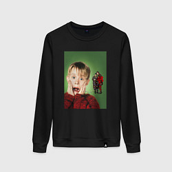 Свитшот хлопковый женский Home alone, цвет: черный