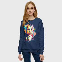 Свитшот хлопковый женский Kurt Cobain: Colors, цвет: тёмно-синий — фото 2