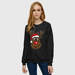 Свитшот хлопковый женский Рождественский олень, цвет: черный — фото 2