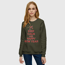 Свитшот хлопковый женский Keep Calm & Happy New Year, цвет: хаки — фото 2