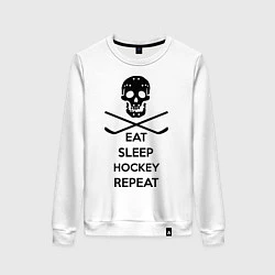 Свитшот хлопковый женский Eat sleep hockey repeat, цвет: белый