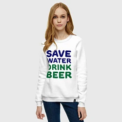 Свитшот хлопковый женский Save water, цвет: белый — фото 2