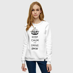 Свитшот хлопковый женский Keep Calm & Drive BMW, цвет: белый — фото 2