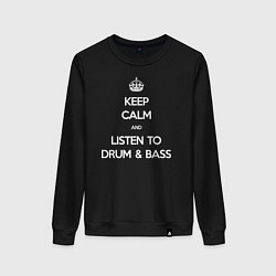 Свитшот хлопковый женский Keep Calm & Listen To Dnb, цвет: черный
