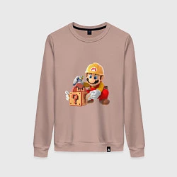 Свитшот хлопковый женский Super Mario: Builder, цвет: пыльно-розовый