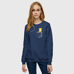 Свитшот хлопковый женский Карманный Барт, цвет: тёмно-синий — фото 2
