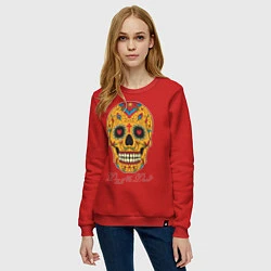 Свитшот хлопковый женский Мексиканский череп, цвет: красный — фото 2