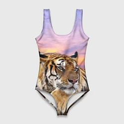 Купальник-боди 3D женский Тигр на закате, цвет: 3D-принт