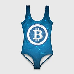 Купальник-боди 3D женский Bitcoin Blue, цвет: 3D-принт