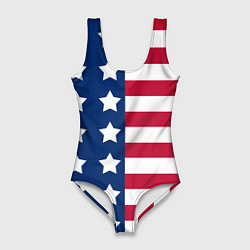Купальник-боди 3D женский USA Flag, цвет: 3D-принт