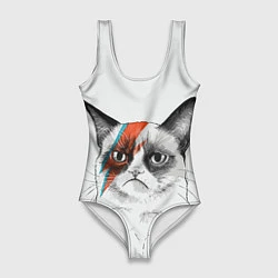 Купальник-боди 3D женский David Bowie: Grumpy cat, цвет: 3D-принт