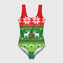 Купальник-боди 3D женский Скандинавские новогодние олени, цвет: 3D-принт
