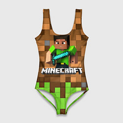 Купальник-боди 3D женский Minecraft logo heroes, цвет: 3D-принт