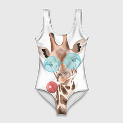 Купальник-боди 3D женский Жираф в очках, цвет: 3D-принт