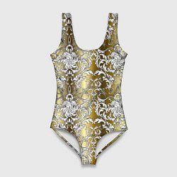 Купальник-боди 3D женский Versace gold & white, цвет: 3D-принт