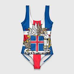 Купальник-боди 3D женский Флаг и Герб Исландии, цвет: 3D-принт