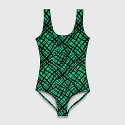Женский купальник-боди Абстрактный зелено-черный узор