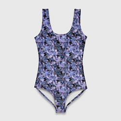 Купальник-боди 3D женский Сине-фиолетовый цветочный узор, цвет: 3D-принт