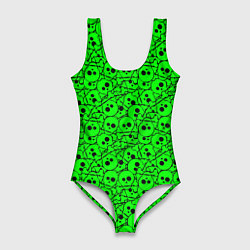 Купальник-боди 3D женский Черепа на кислотно-зеленом фоне, цвет: 3D-принт