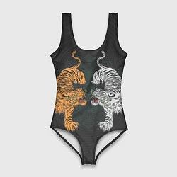 Купальник-боди 3D женский Два тигра, цвет: 3D-принт