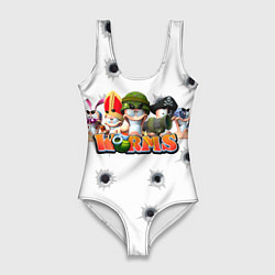 Купальник-боди 3D женский Wormsчервяки, цвет: 3D-принт