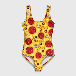 Купальник-боди 3D женский Pizza salami, цвет: 3D-принт