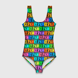 Купальник-боди 3D женский Разноцветные Доллары, цвет: 3D-принт