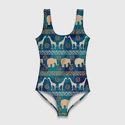Купальник-боди 3D женский Жирафы и слоны, цвет: 3D-принт