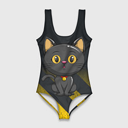 Купальник-боди 3D женский Черный кот желтые полосы, цвет: 3D-принт