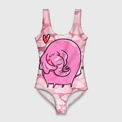 Купальник-боди 3D женский Розовый влюбленный слон, цвет: 3D-принт