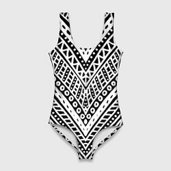 Купальник-боди 3D женский Абстракция черно-белая Волны, полосы, вензеля Моно, цвет: 3D-принт