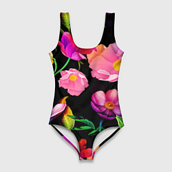 Купальник-боди 3D женский Цветочный узор Floral pattern, цвет: 3D-принт