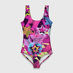 Купальник-боди 3D женский Star Colorful Pattern Fashion Neon, цвет: 3D-принт