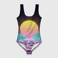 Купальник-боди 3D женский Vaporwave Закат солнца в горах Neon, цвет: 3D-принт