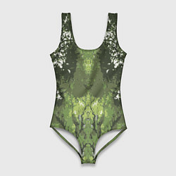 Женский купальник-боди Абстрактный,графический рисунок зеленого цвета