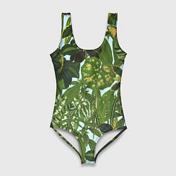 Купальник-боди 3D женский Зеленые Тропические Растения, цвет: 3D-принт
