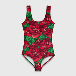 Женский купальник-боди Цветы Много Красных Роз