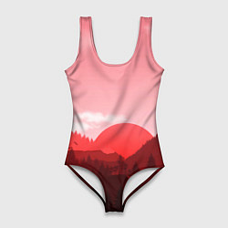 Женский купальник-боди Закат в горах в розовых тонах