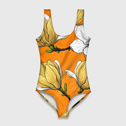Женский купальник-боди Удивительные летние тропические цветы с нераскрывш