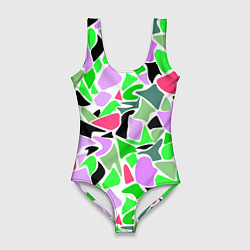 Купальник-боди 3D женский Abstract pattern green pink spots, цвет: 3D-принт