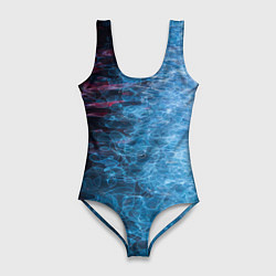Купальник-боди 3D женский Неоновые волны на воде - Синий, цвет: 3D-принт