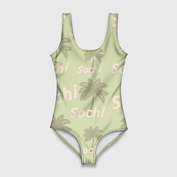 Купальник-боди 3D женский Пальмы на салатном фоне palm trees text, цвет: 3D-принт
